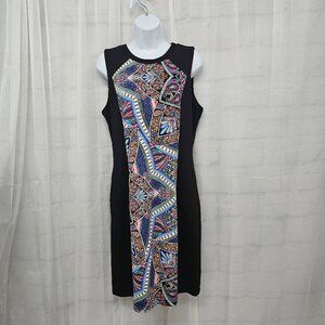 Nicole Miller Dress Black Art Deco Sleeveless Sheath Bodycon L NWT